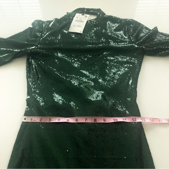 Zara Green Sequin Metallic Long Sleeve Sequin Mini Dress Size M NWT Holiday/NYE - Picture 10 of 15